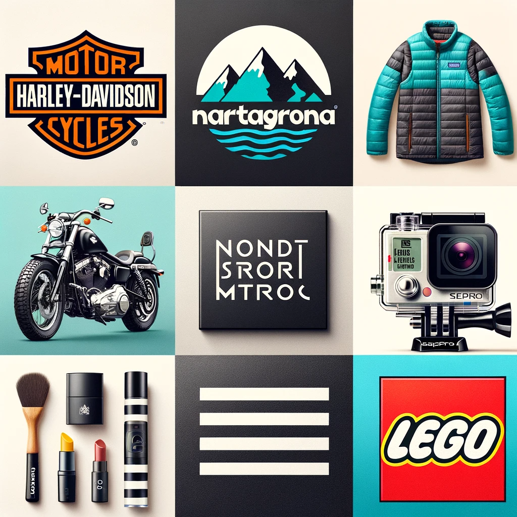 a collage image that visually represents the theme of customer loyalty, showcasing logos of renowned companies like Harley-Davidson, Patagonia, Nordstrom, GoPro, Sephora, and LEGO